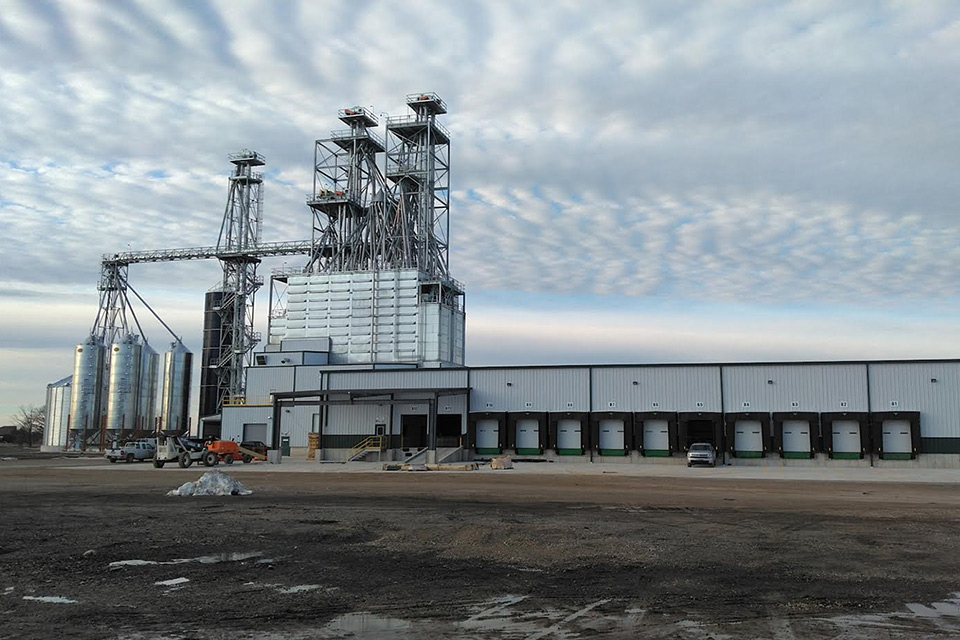 Indy feed mill with an overcast sky