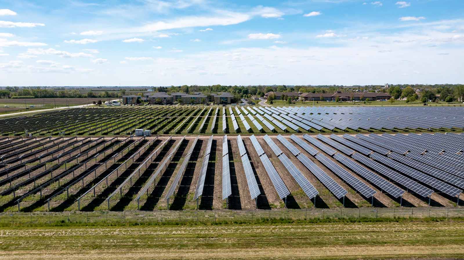 side aerial view of solar panels