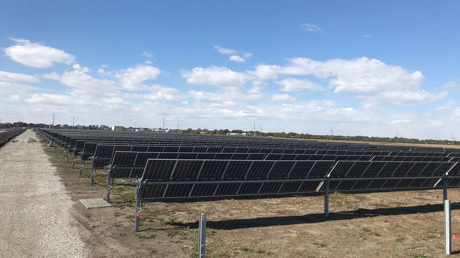 view two behind solar panels