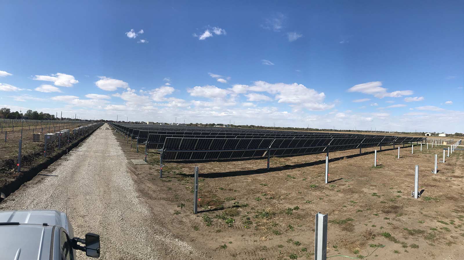 view two behind solar panels