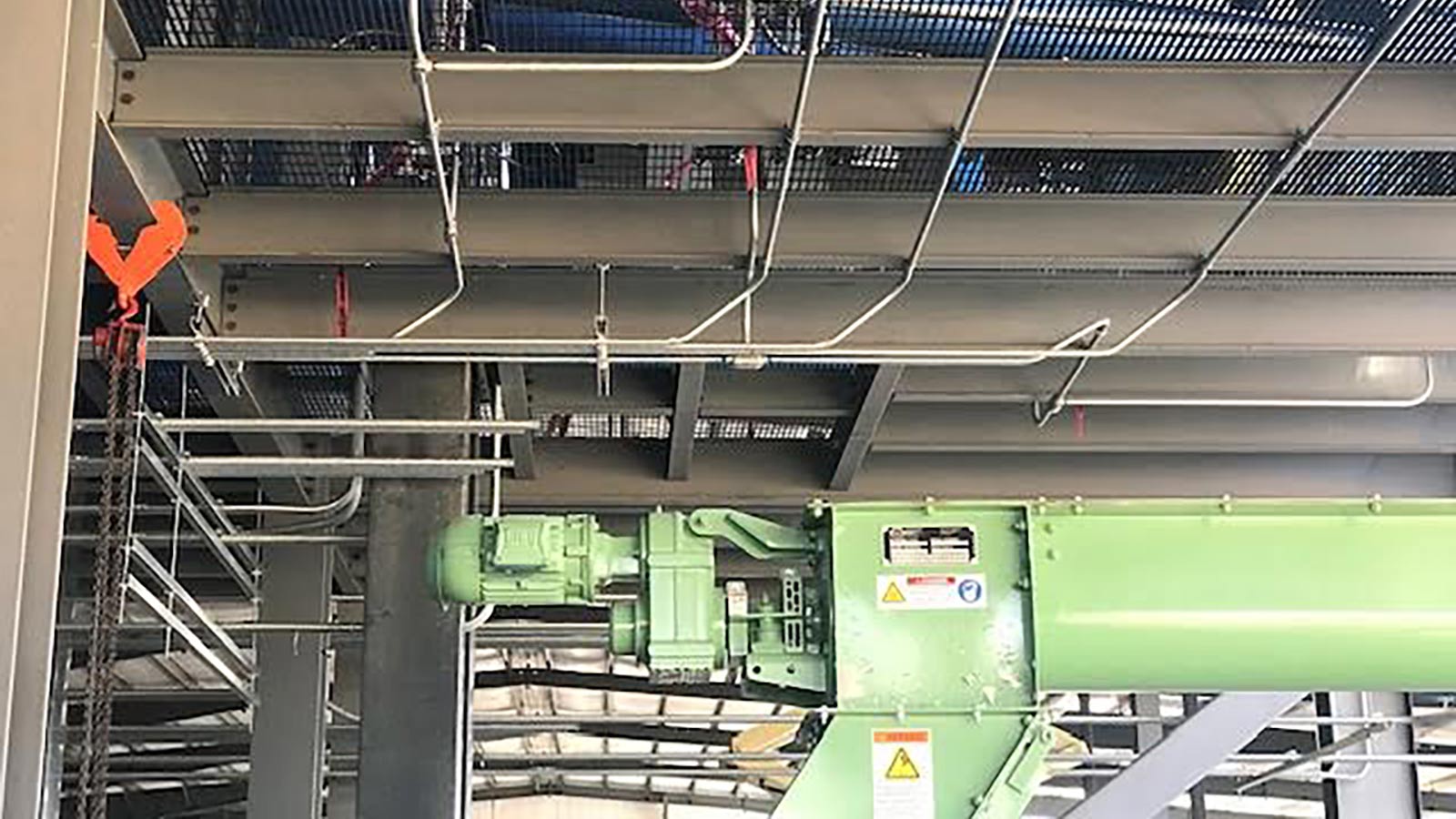 conduit in the framework in the Indiana feed mill